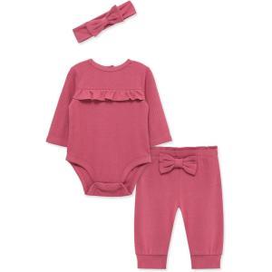 Little Me Simply Essential Solids Clothes for Baby Girls’ Bodysuit, Pant, and Headband Set, 3 Months to 12 Months(Rose Wine)