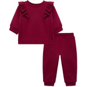 Little Me Simply Essential Solids Organic Cotton Blend for Baby Girls’ Fleece Sweatshirt and Pant Set, 12 Months to 4 Toddler(Anemone)