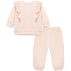 Little Me Simply Essential Solids Organic Cotton Blend for Baby Girls’ Fleece Sweatshirt and Pant Set, 12 Months to 4 Toddler(Pearl Blush)
