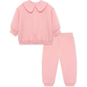 Little Me Simply Essential Solids Organic Cotton Blend for Baby Girls’ Fleece Sweatshirt and Pant Set, 12 Months to 4 Toddler(Quartz Pink)