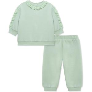 Little Me Simply Essential Solids Organic Cotton Blend for Baby Girls’ Fleece Sweatshirt and Pant Set, 12 Months to 4 Toddler(Silt Green)