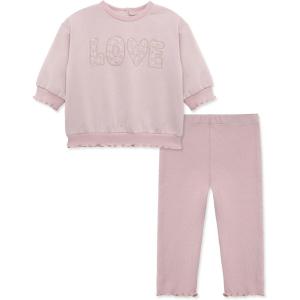 Little Me Simply Essential Solids Organic Cotton Blend for Baby Girls’ Fleece Sweatshirt and Pant Set, 12 Months to 4 Toddler(Violet Ice)