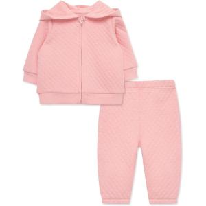 Little Me Simply Essential Solids for Baby Gender Neutral Organic Cotton Quilt Hoodie and Pant Set, 3 Months to 12 Months(Quartz Pink)