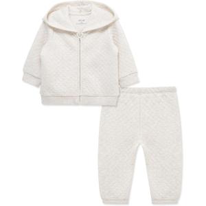 Little Me Simply Essential Solids for Baby Gender Neutral Organic Cotton Quilt Hoodie and Pant Set, 3 Months to 12 Months(Quilt Oatmeal Heather)