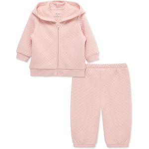 Little Me Simply Essential Solids for Baby Gender Neutral Organic Cotton Quilt Hoodie and Pant Set, 3 Months to 12 Months(Silver Pink)