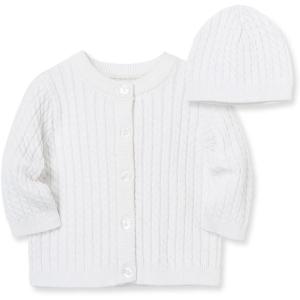 Little Me unisex-baby Cable Knit Sweater and Cap Set(White)
