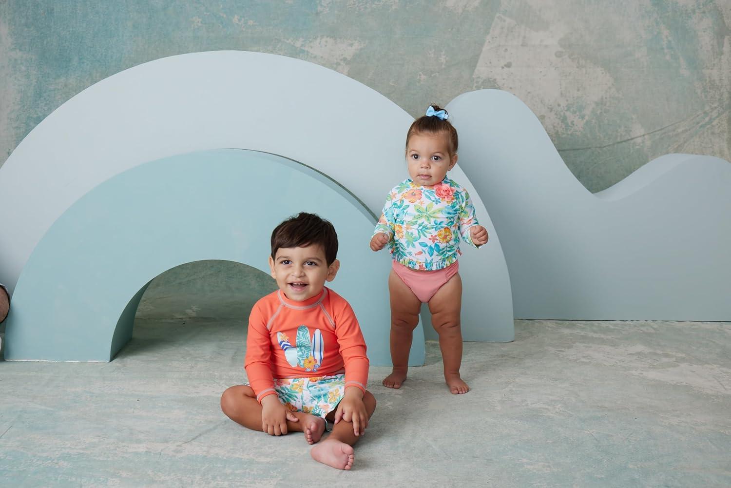 imageLittle Me Clothes for Baby Boys Long Sleeve Rash Guard 6 Months 4 ToddlerBlue