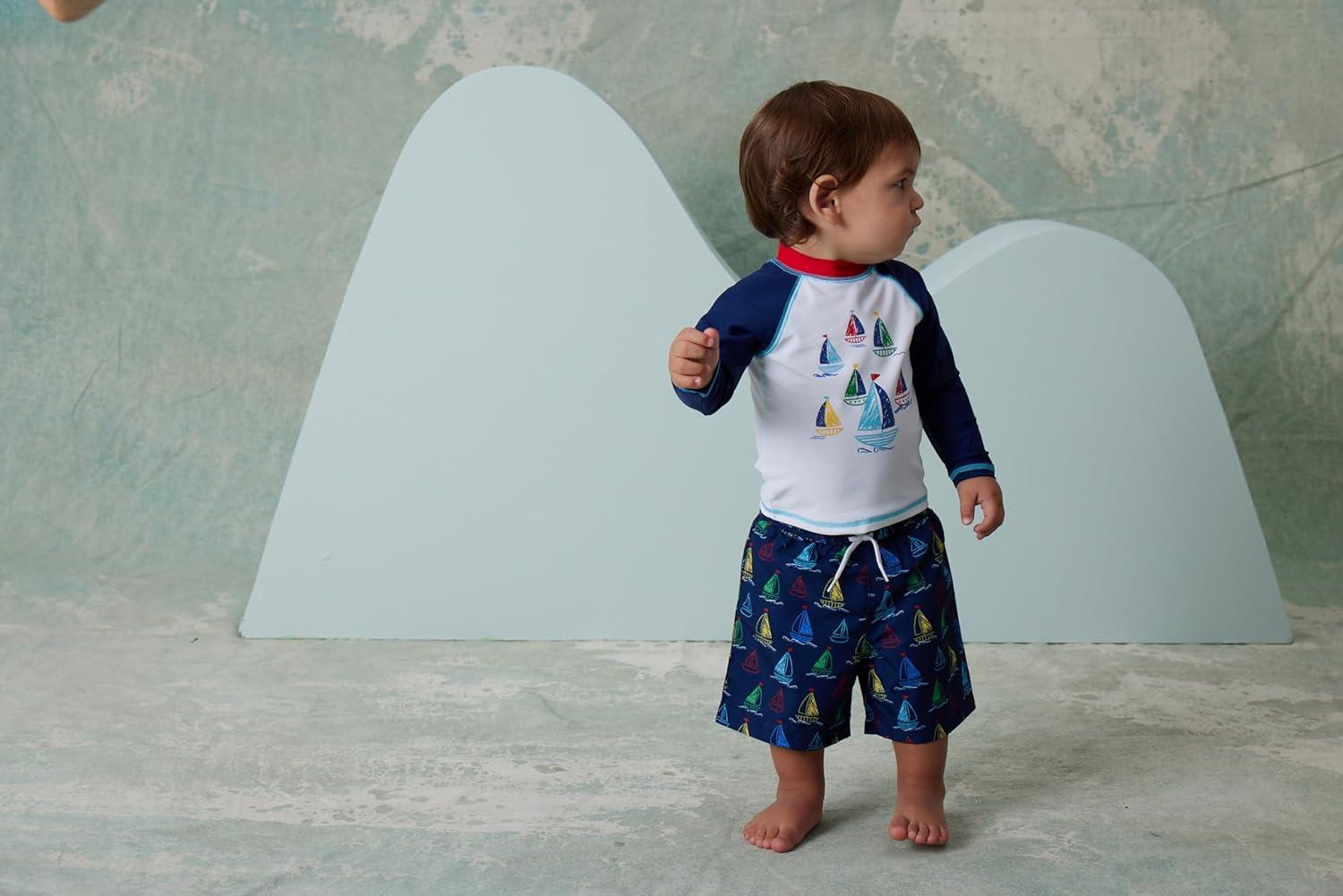 imageLittle Me Clothes for Baby Boys Long Sleeve Rash Guard 6 Months 4 ToddlerOrange