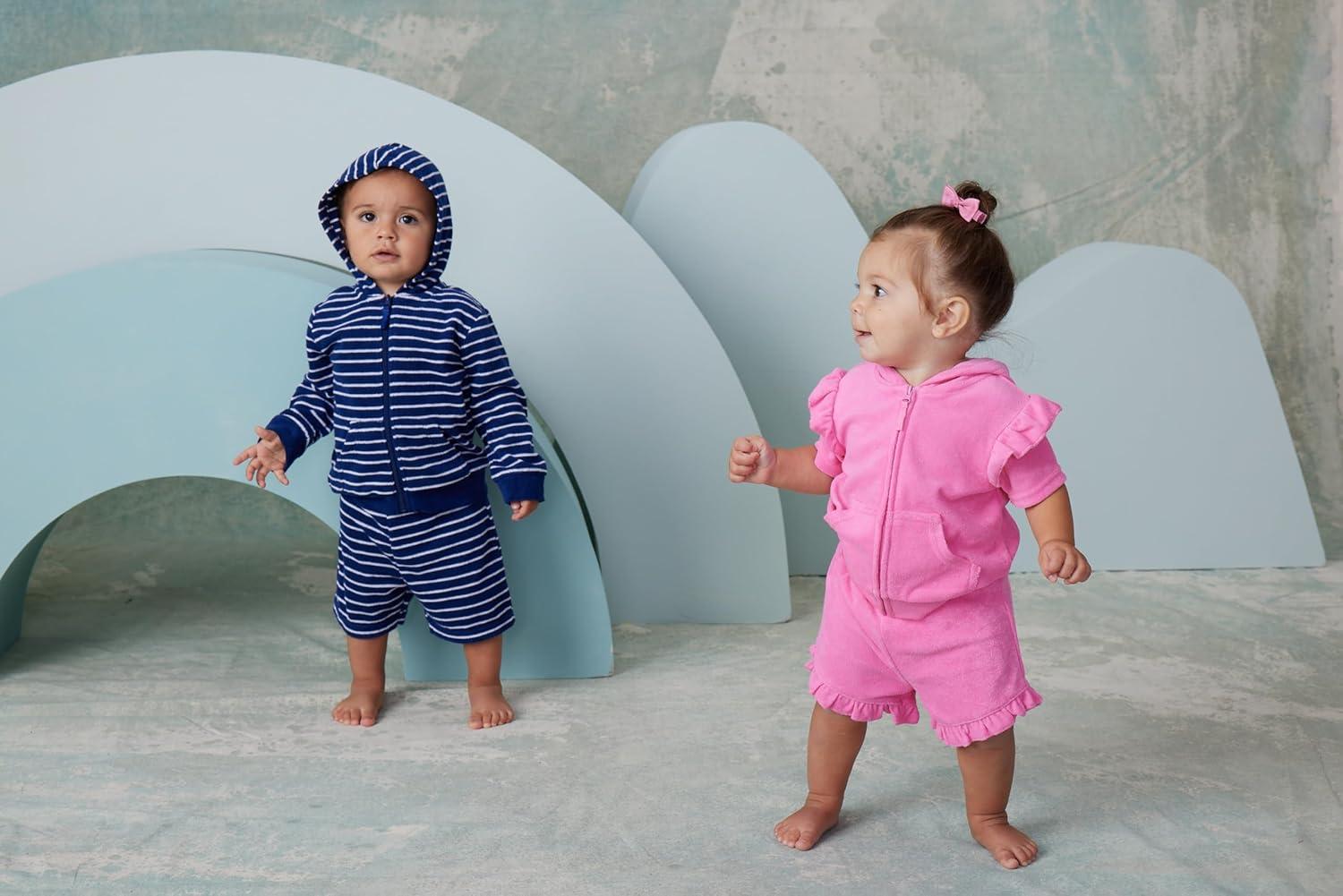 imageLittle Me Clothes for Baby Girls Swimsuit Hooded CoverUp 6 Months 4 ToddlerWhite Set