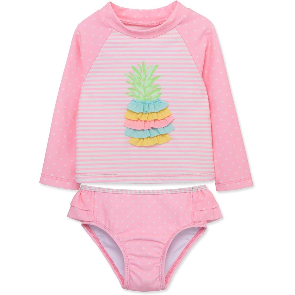 imageLittle Me Baby Girls Little Girls TwoPiece UPF 50 Sun Protection Rash Guard SetBright Pink