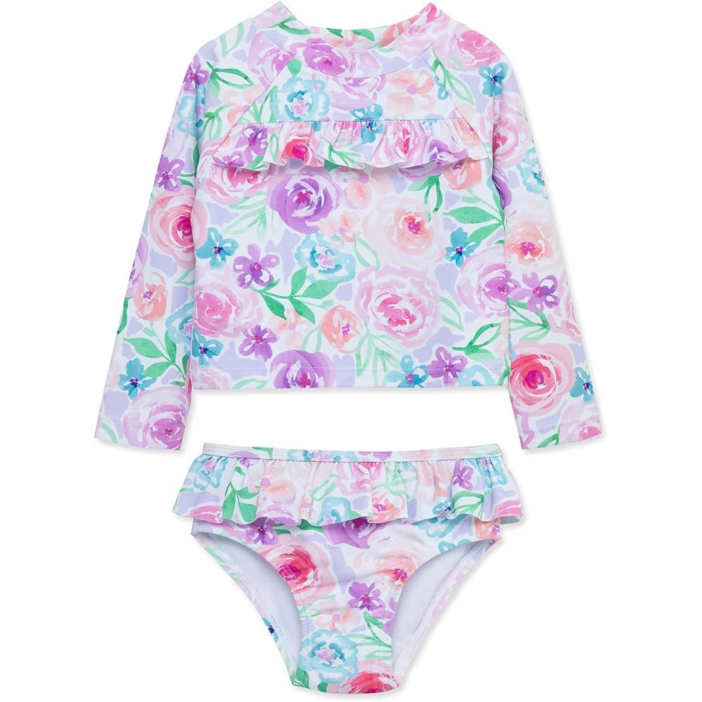 imageLittle Me Baby Girls Little Girls TwoPiece UPF 50 Sun Protection Rash Guard SetFloral