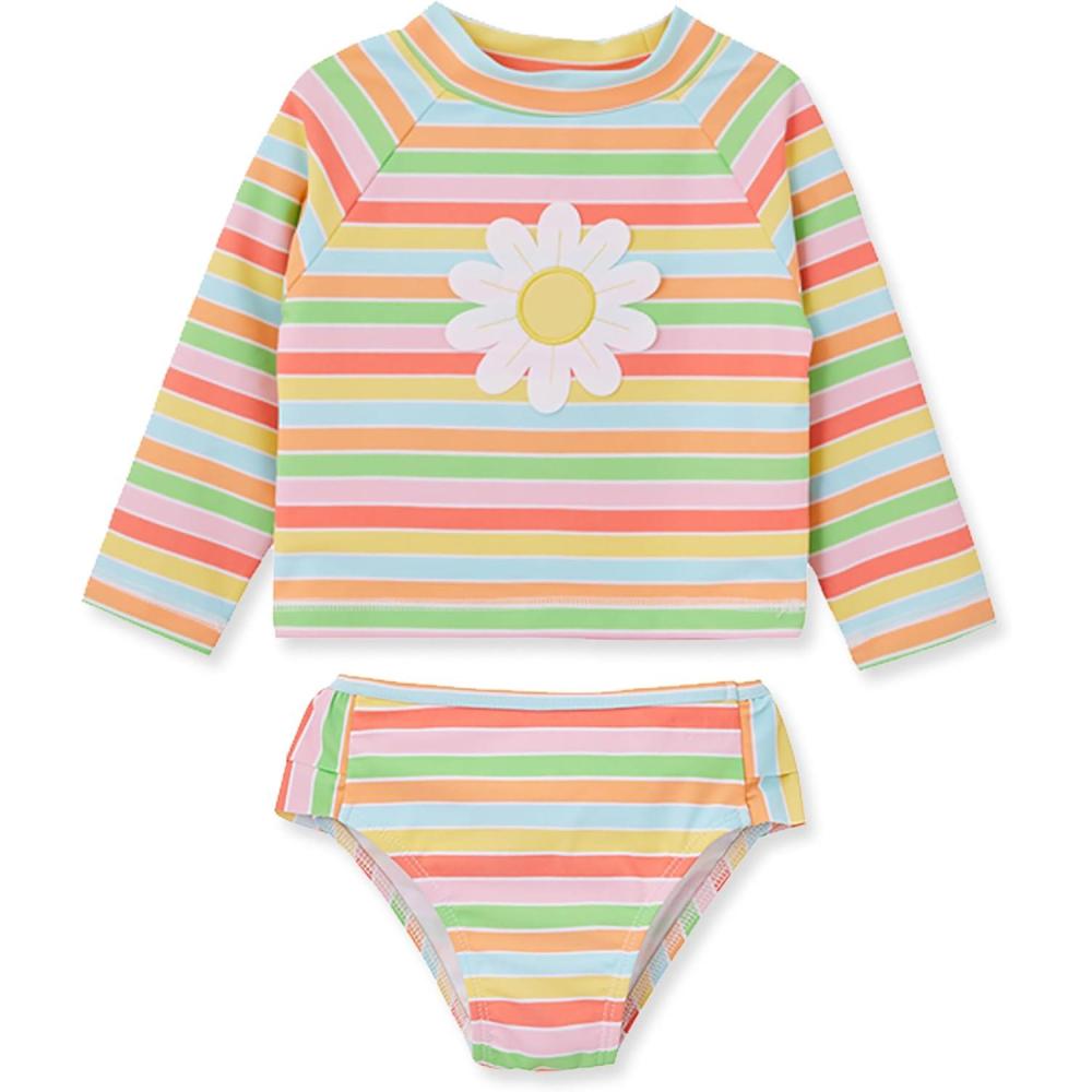 imageLittle Me Baby Girls Little Girls TwoPiece UPF 50 Sun Protection Rash Guard SetIce Cream Daisy