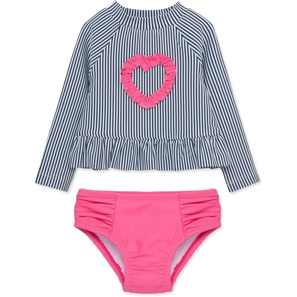 imageLittle Me Baby Girls Little Girls TwoPiece UPF 50 Sun Protection Rash Guard SetMedieval Blue
