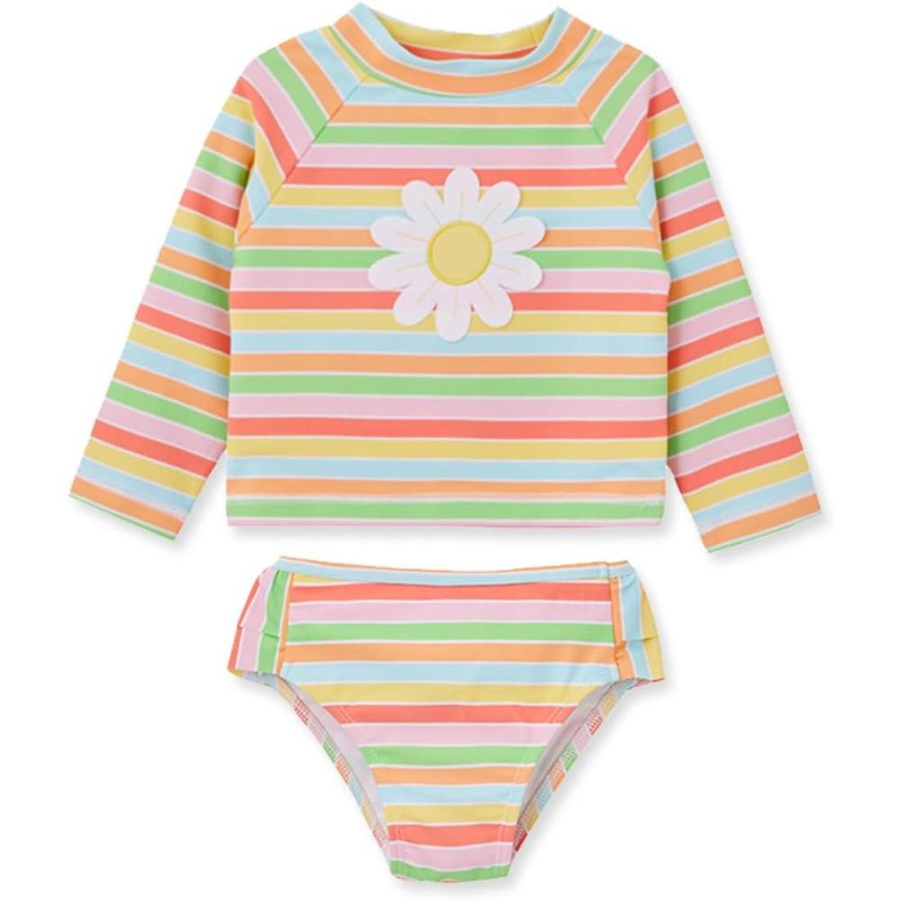 imageLittle Me BabyGirls Little Girls TwoPiece UPF 50 Sun Protection Rash Guard SetIce Cream Daisy