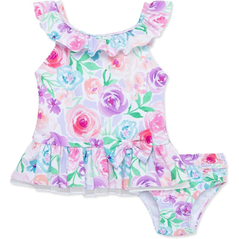 imageLittle Me BabyGirls Little Girls UPF 50 Sun Protection One Piece SwimsuitFloral Garden