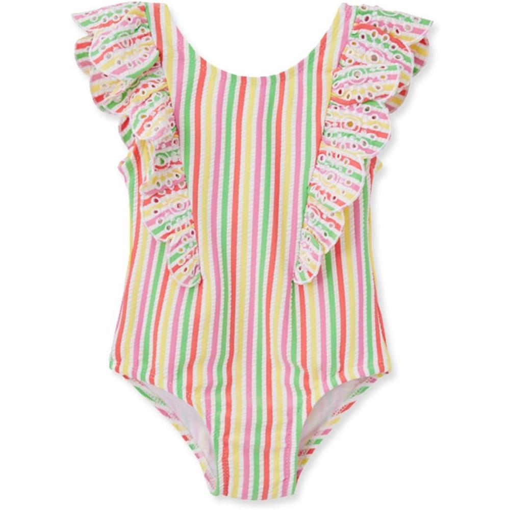 imageLittle Me BabyGirls Little Girls UPF 50 Sun Protection One Piece SwimsuitPink Ice Cream Stripe