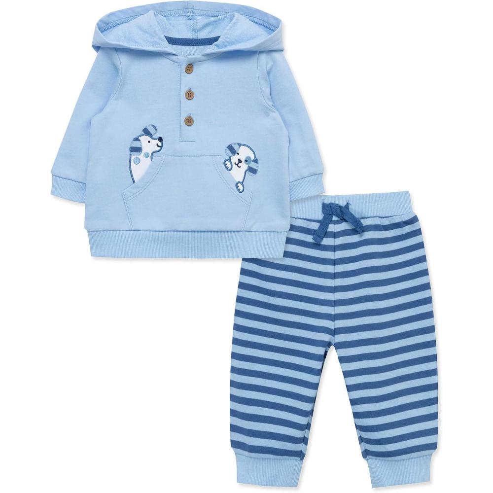 imageLittle Me Clothes for Baby Boys 100 Cotton Active Set Pull on Pants and Sweater 3 Months to 12 MonthsBlue Bell