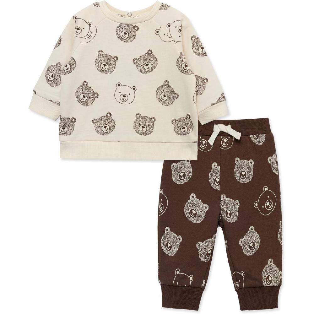 imageLittle Me Clothes for Baby Boys 100 Cotton Active Set Pull on Pants and Sweater 3 Months to 12 MonthsChestnut