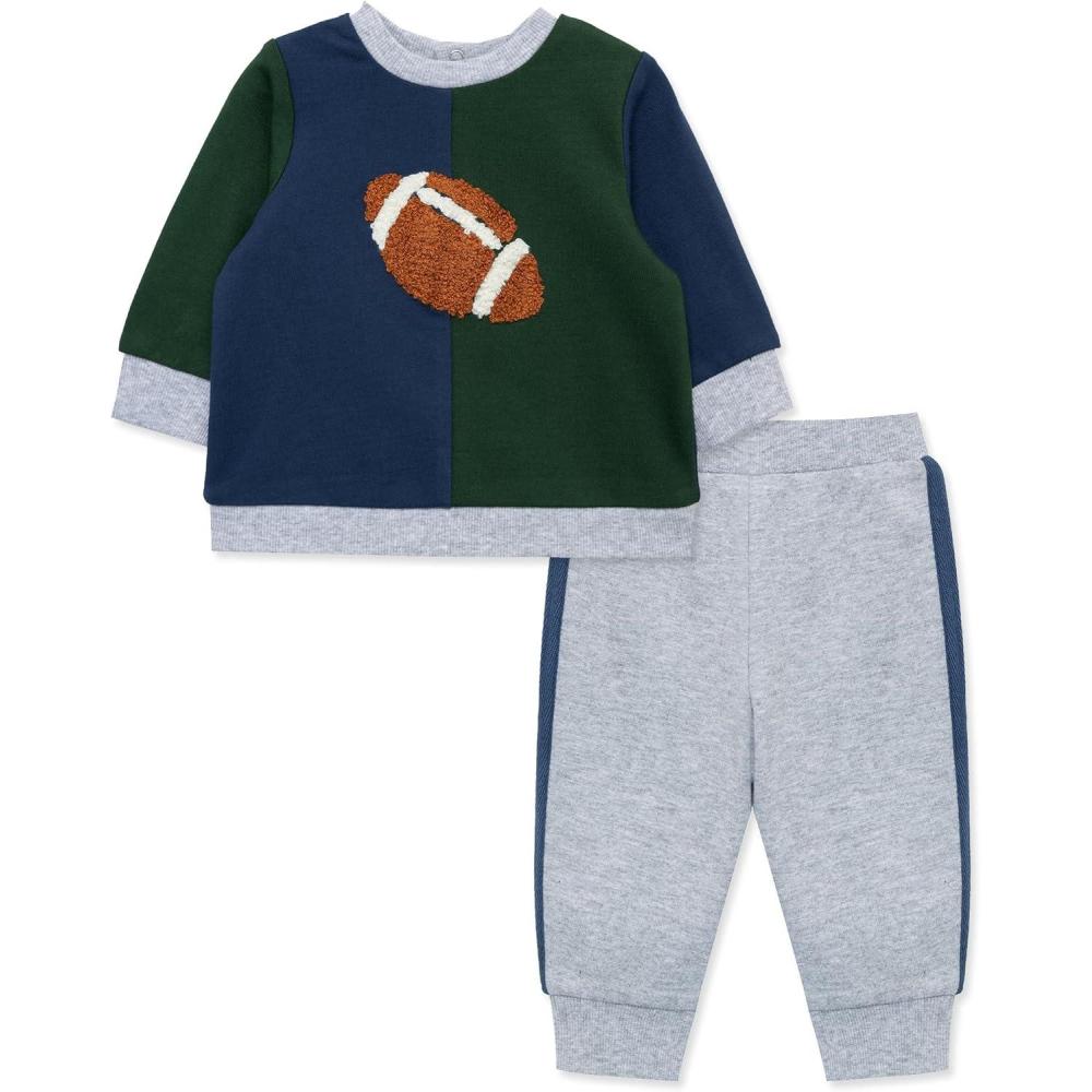 imageLittle Me Clothes for Baby Boys 100 Cotton Active Set Pull on Pants and Sweater 3 Months to 12 MonthsMed Heather Grey