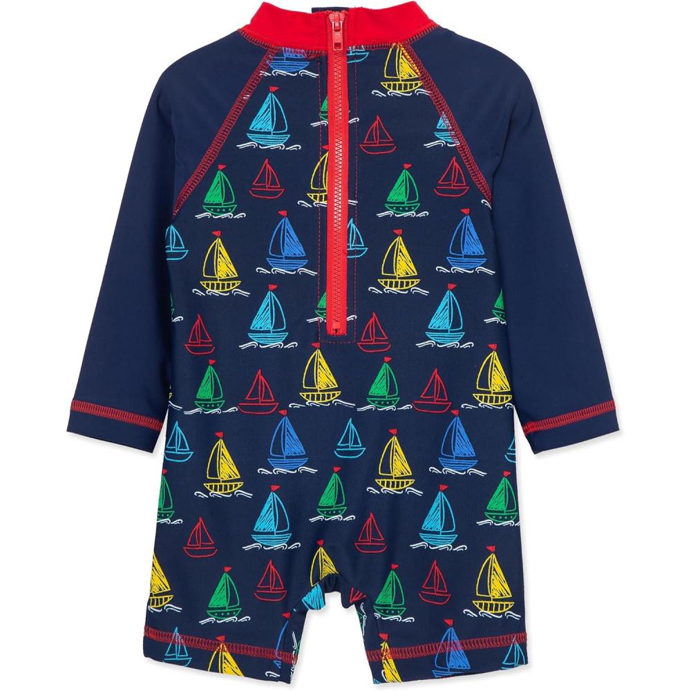 imageLittle Me Clothes for Baby Boys Long Sleeve Full Coverage Rash Guard Suit 624 MonthsBlue Boat