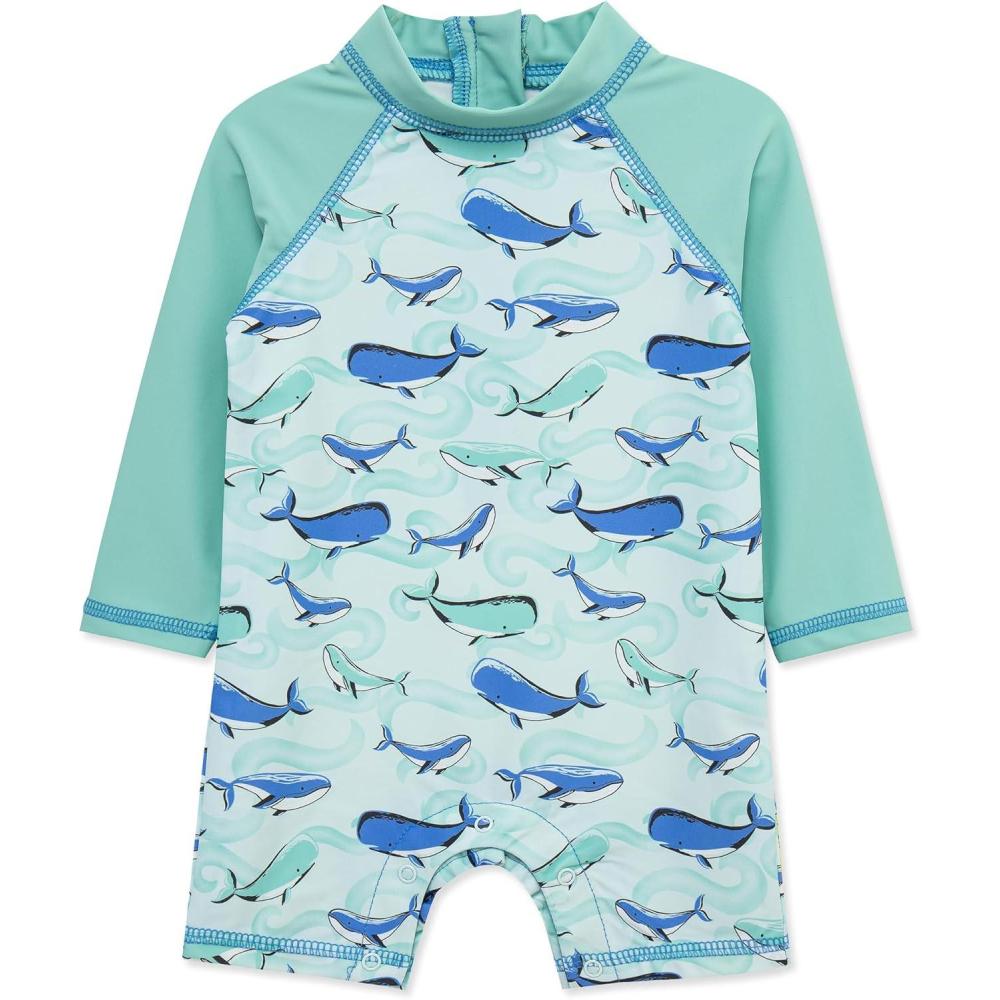imageLittle Me Clothes for Baby Boys Long Sleeve Full Coverage Rash Guard Suit 624 MonthsBlue Quartz