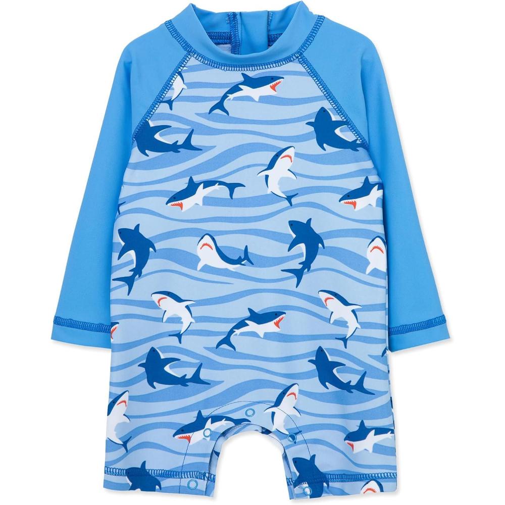 imageLittle Me Clothes for Baby Boys Long Sleeve Full Coverage Rash Guard Suit 624 MonthsBlue Shark