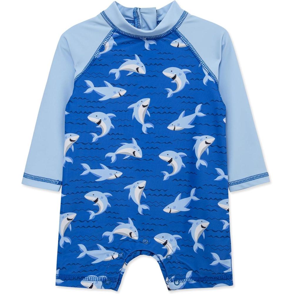 imageLittle Me Clothes for Baby Boys Long Sleeve Full Coverage Rash Guard Suit 624 MonthsStrong BlueBlue Bell