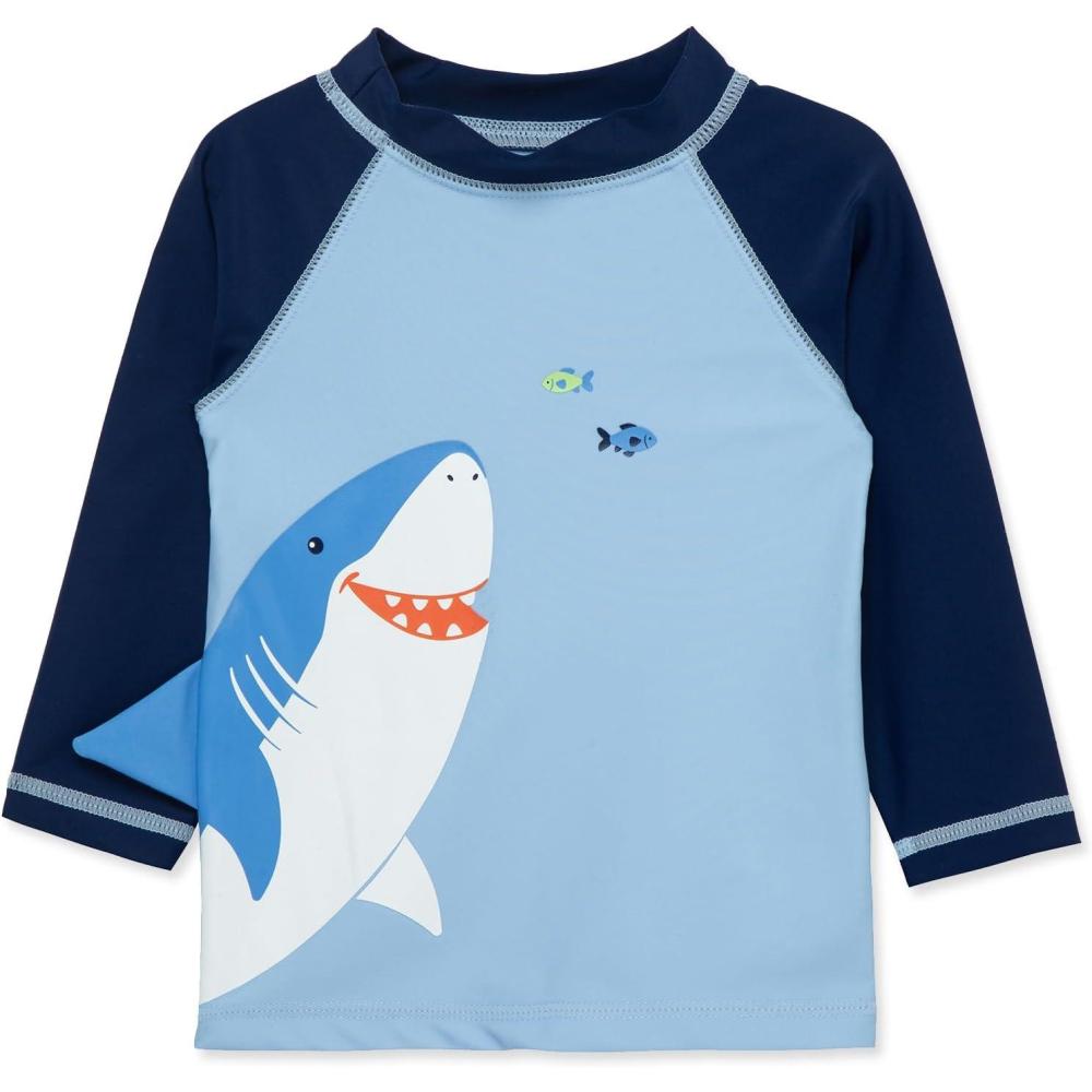 imageLittle Me Clothes for Baby Boys Long Sleeve Rash Guard 6 Months 4 ToddlerBlue BellMedieval Blue