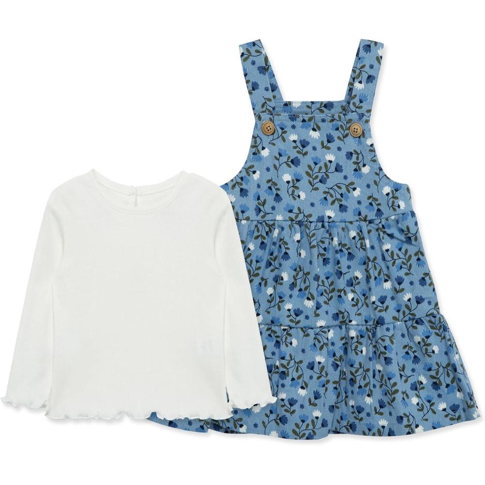 imageLittle Me Clothes for Baby Girls 2Piece Jumper Dress and Shirt SetsBlue Garden