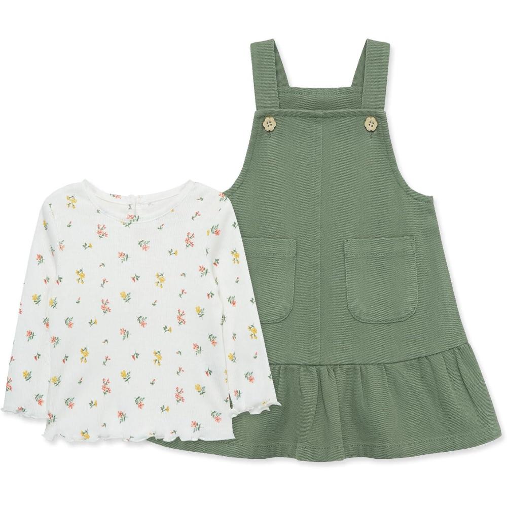 imageLittle Me Clothes for Baby Girls 2Piece Jumper Dress and Shirt SetsGreen