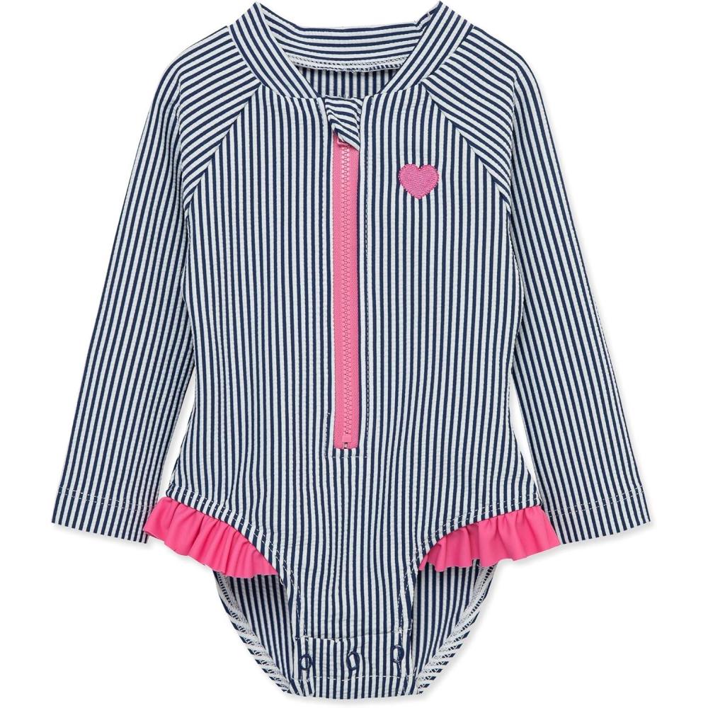 imageLittle Me Clothes for Baby Girls Full Coverage Rash Guard 6 Months  4 ToddlerBlue