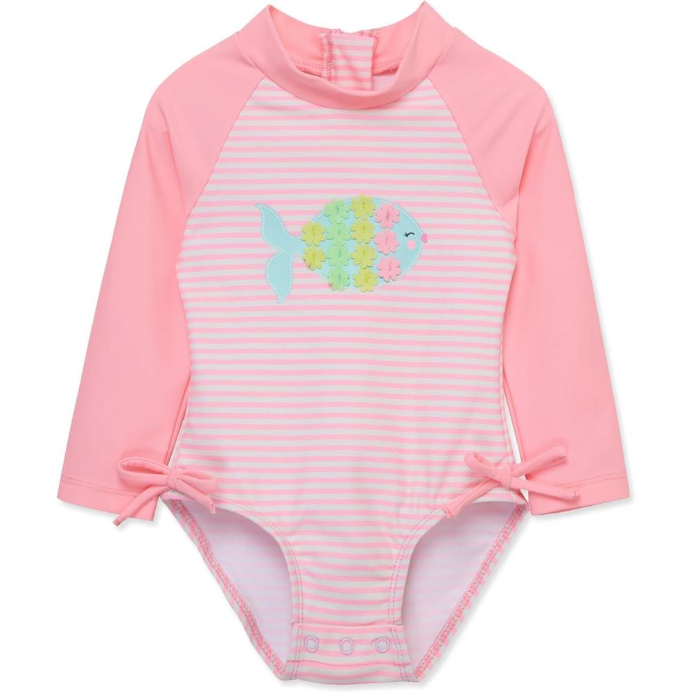 imageLittle Me Clothes for Baby Girls Full Coverage Rash Guard 6 Months 4 ToddlerBright Pink