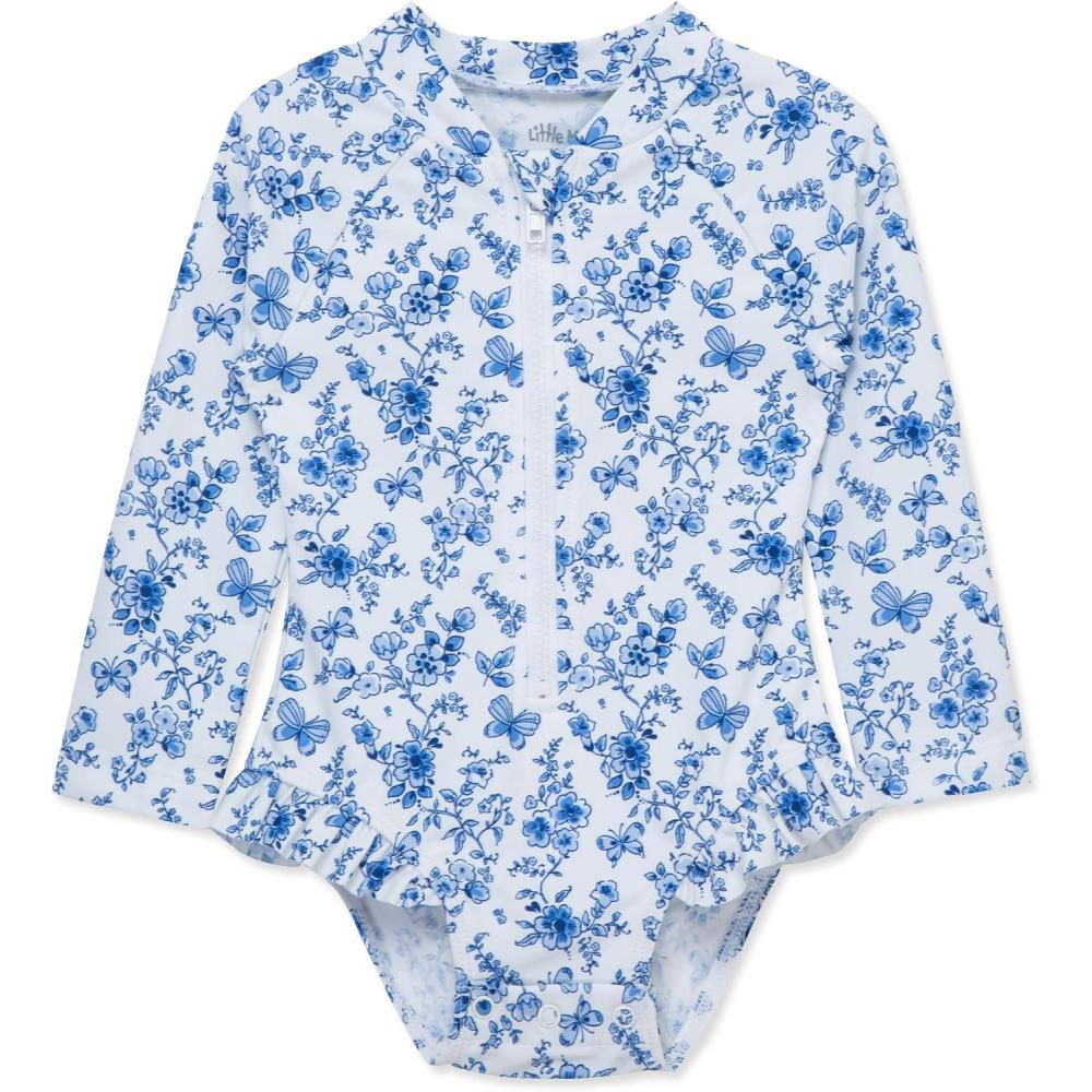 imageLittle Me Clothes for Baby Girls Full Coverage Rash Guard 6 Months 4 ToddlerBright WhiteBlue