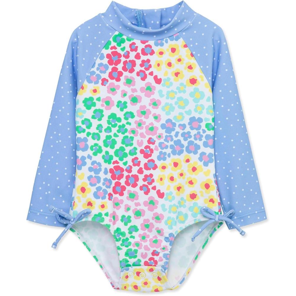 imageLittle Me Clothes for Baby Girls Full Coverage Rash Guard 6 Months  4 ToddlerMultiVista Blue