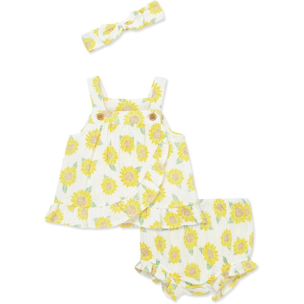imageLittle Me Clothes for Baby Girls Gauze Sunsuit and Headband Set 312 MonthsMarsmallowMulti