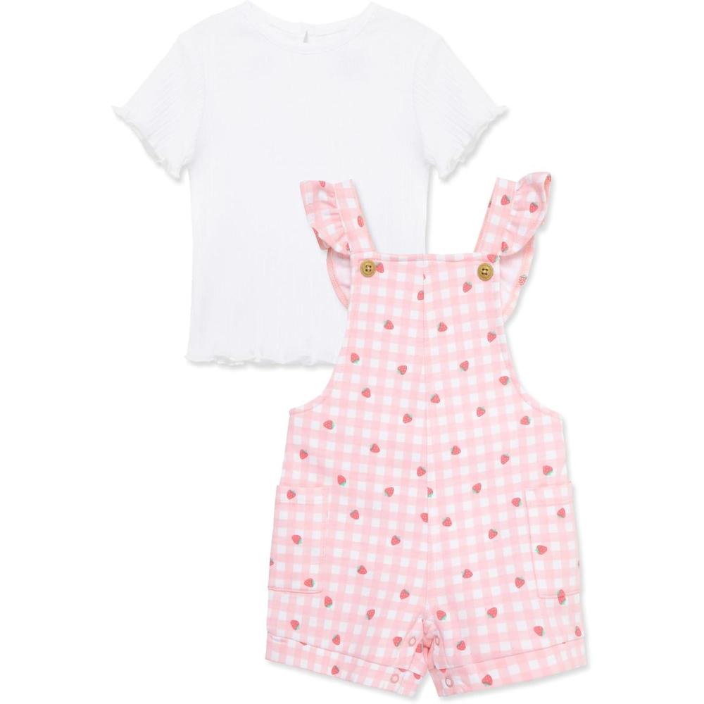 imageLittle Me Clothes for Baby Girls Knit TShirt and Shortall Set 12 Months 4 ToddlerCandy Pink