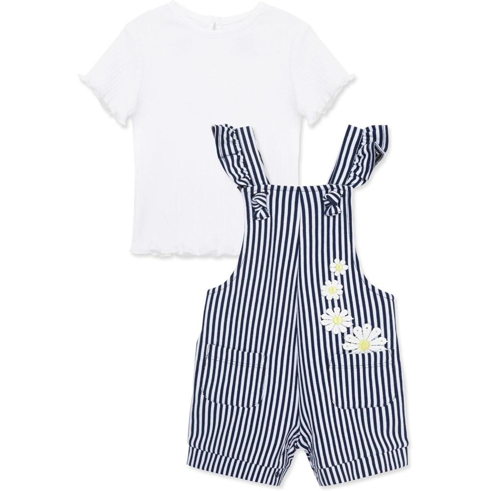 imageLittle Me Clothes for Baby Girls Knit TShirt and Shortall Set 12 Months 4 ToddlerMedieval BlueBright White