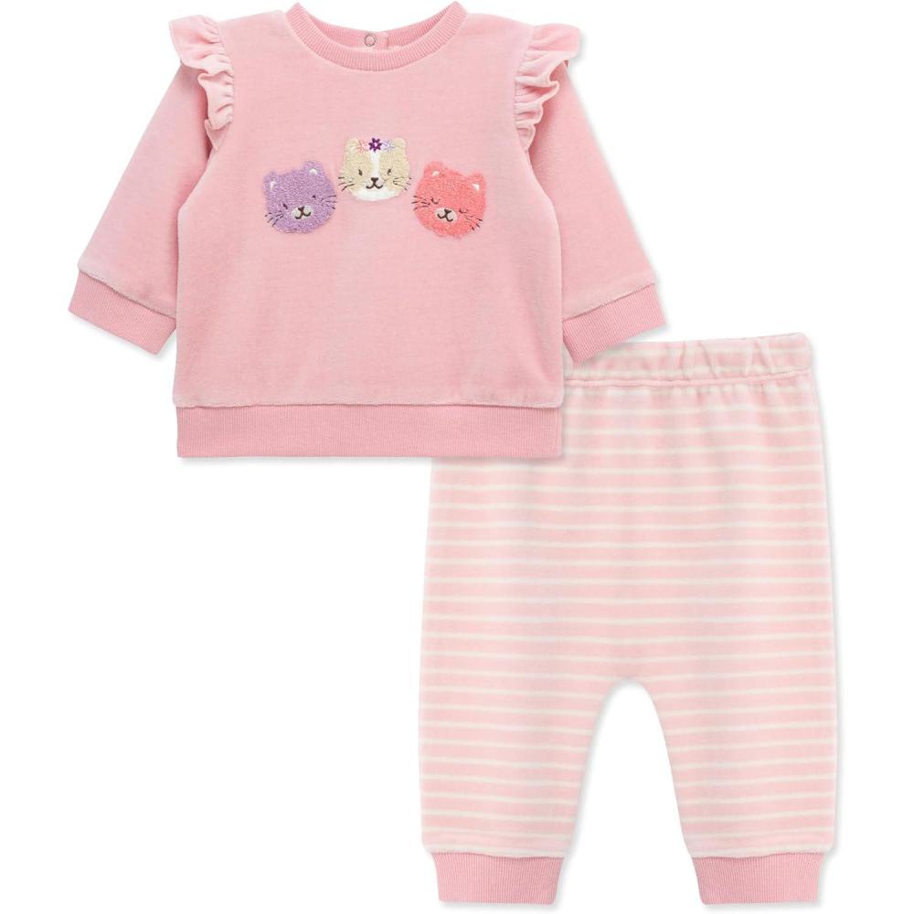 imageLittle Me Clothes for Baby Girls and Boys Velour Sweatshirt Tracksuit Jogger Sets 3 Months to 12 MonthsCrystal Rose Kitty