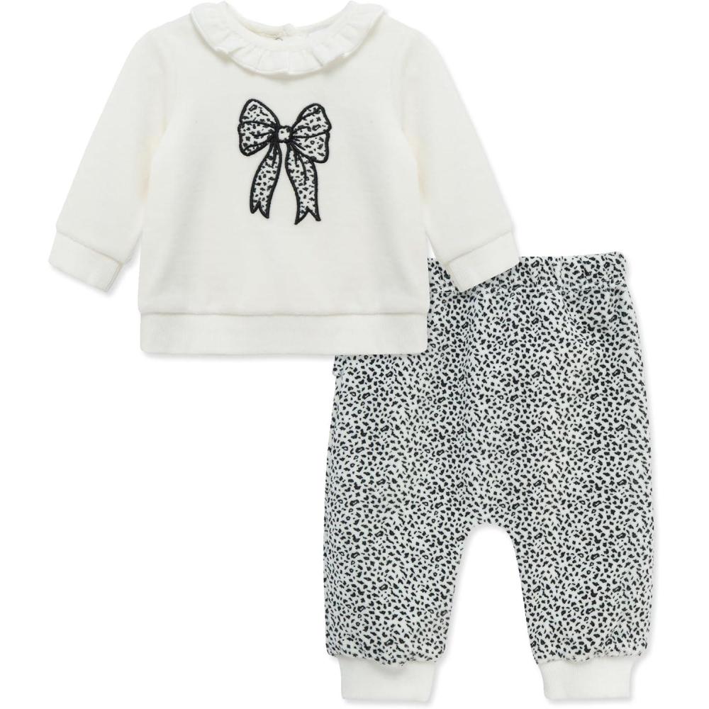 imageLittle Me Clothes for Baby Girls and Boys Velour Sweatshirt Tracksuit Jogger Sets 3 Months to 12 MonthsMarshmallowJet Black