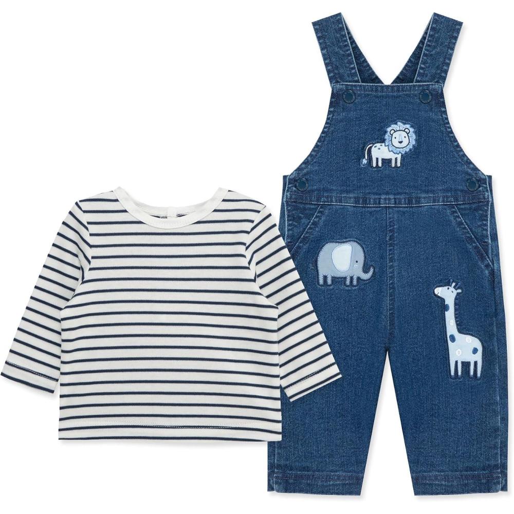 imageLittle Me Essentials for Baby Girls and Boys Woven Jumpers and Coverall Overalls Set Newborn to 24 MonthsBlue Safari