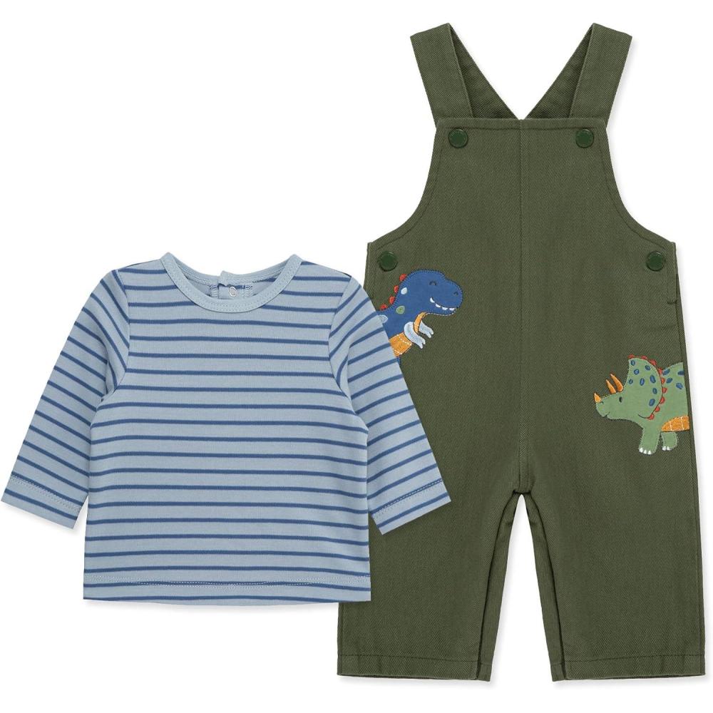 imageLittle Me Essentials for Baby Girls and Boys Woven Jumpers and Coverall Overalls Set Newborn to 24 MonthsBronze GreenBlue Fog