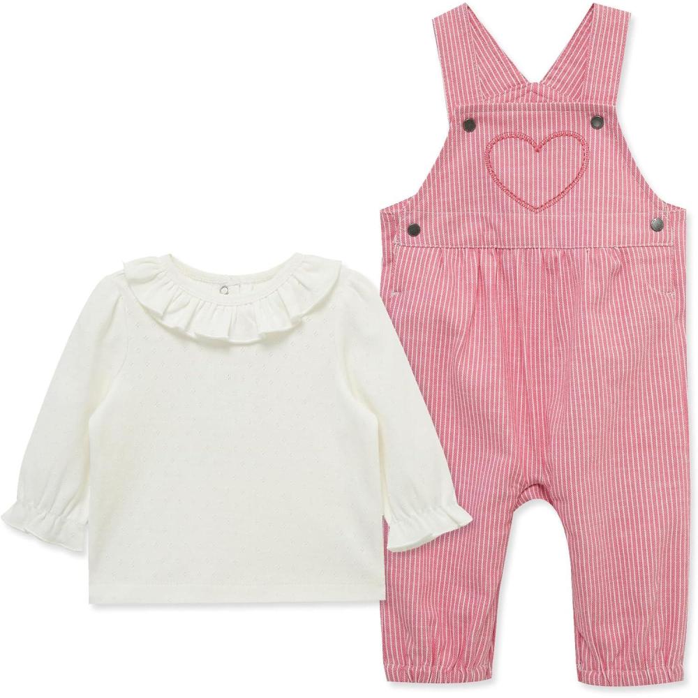 imageLittle Me Essentials for Baby Girls and Boys Woven Jumpers and Coverall Overalls Set Newborn to 24 MonthsChateau Rose Heart