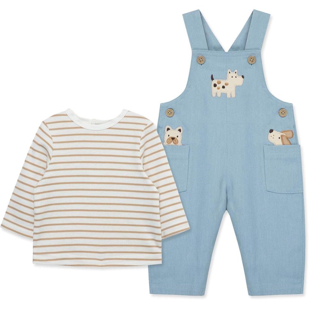 imageLittle Me Essentials for Baby Girls and Boys Woven Jumpers and Coverall Overalls Set Newborn to 24 MonthsDusty Blue