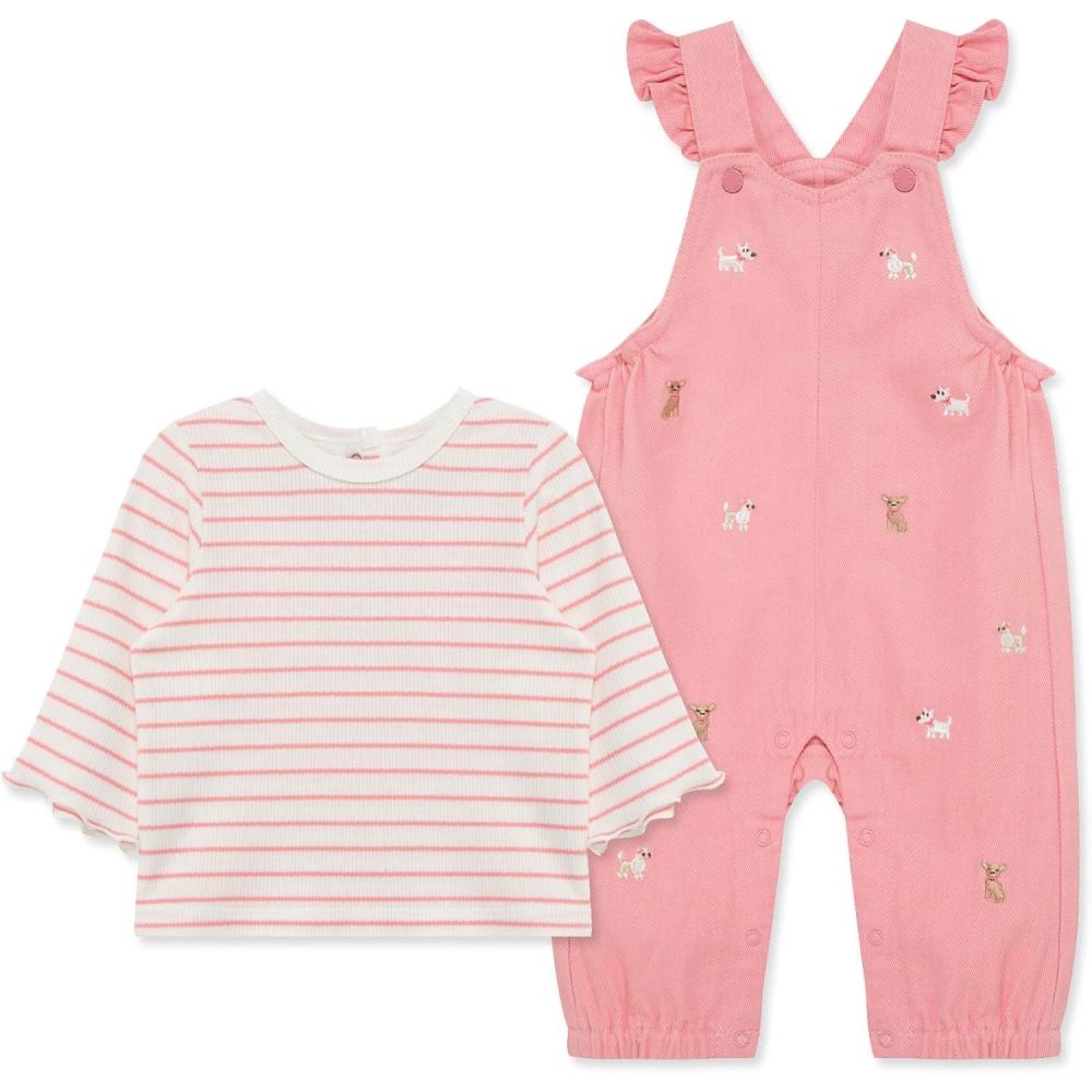 imageLittle Me Essentials for Baby Girls and Boys Woven Jumpers and Coverall Overalls Set Newborn to 24 MonthsPeonyMarshmallow Puppies