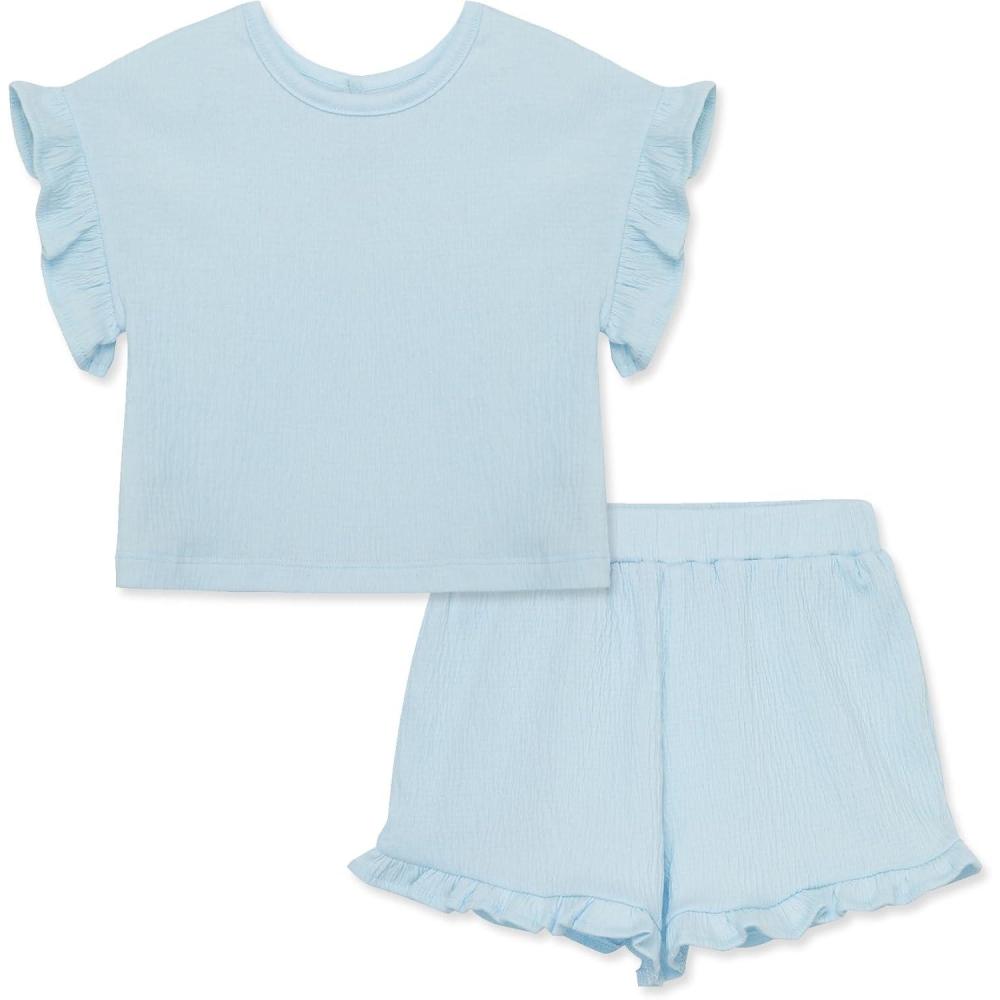 imageLittle Me Simply Essential Solids 100 Organic Clothes for Baby Girls 2Piece Short Sets 12 Months 4 ToddlerBlue