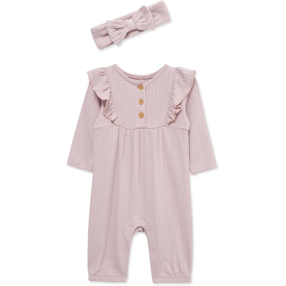 imageLittle Me Simply Essential Solids Clothes for Baby Girls Jumpsuit and Coordinating Headband Set 3 Months to 12 MonthsViolet