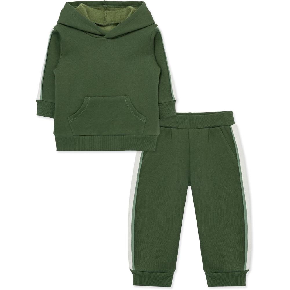 imageLittle Me Simply Essential Solids Organic Cotton Blend Baby Boys Fleece Sweatshirt and Pant Set 12 Months to 4 ToddlerBronze Green