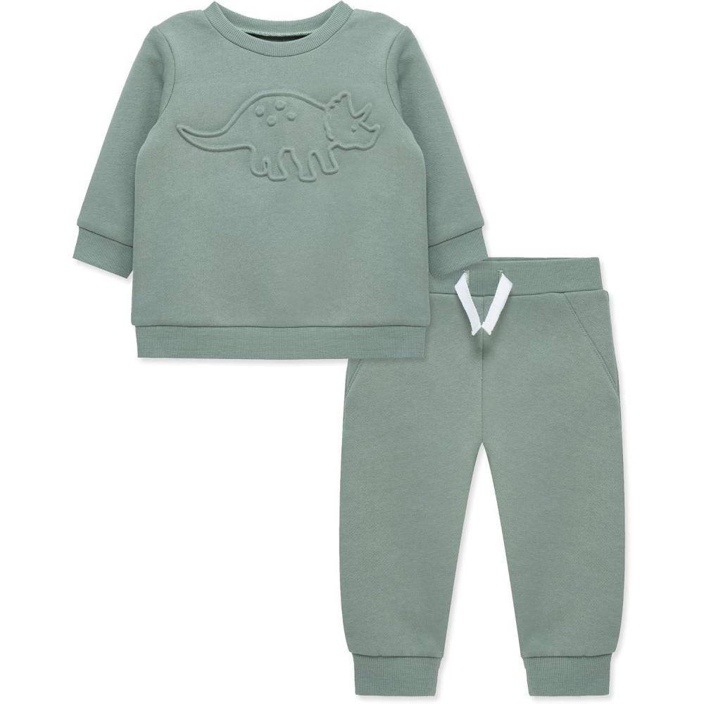 imageLittle Me Simply Essential Solids Organic Cotton Blend Baby Boys Fleece Sweatshirt and Pant Set 12 Months to 4 ToddlerChinois Green
