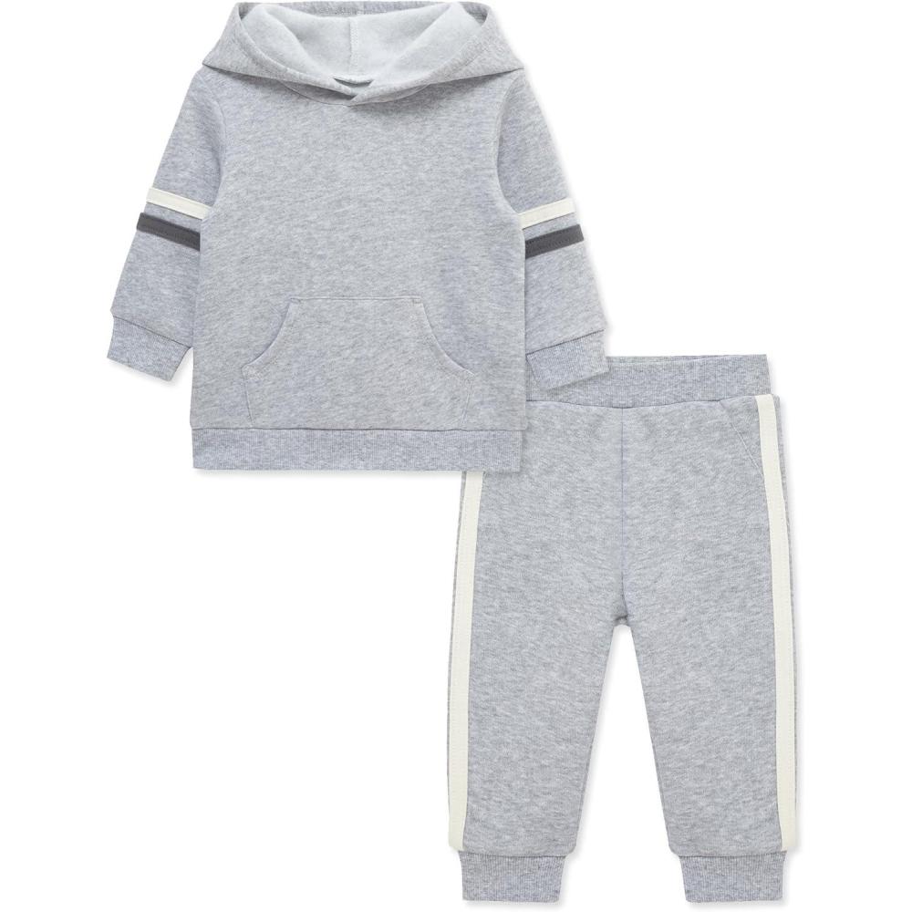 imageLittle Me Simply Essential Solids Organic Cotton Blend Baby Boys Fleece Sweatshirt and Pant Set 12 Months to 4 ToddlerMed Heather Grey