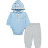 Little Me Baby Boys’ 2-Piece 100% Cotton Hooded Onesie and Pant Set, 0-24 Months(Blue Bell)